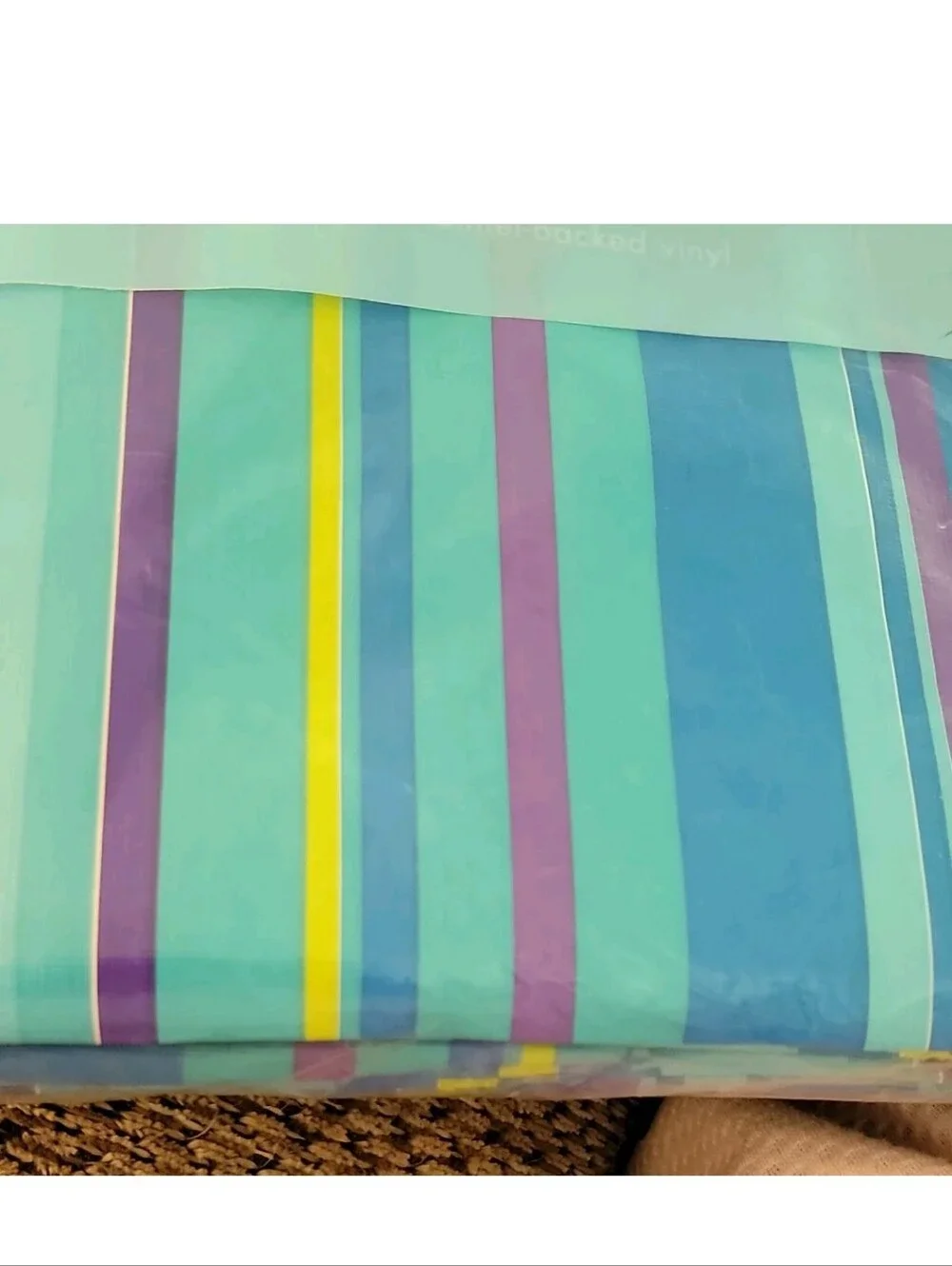 Vintage Vinyl  Striped Tablecloth Flannel Back 52